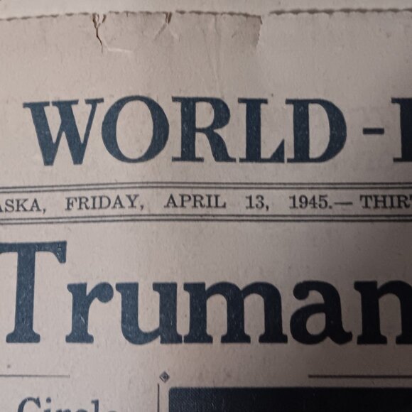 Vintage "Morning World Herald Newspaper" - President Dies, Truman Takes Office - Picture 3 of 7